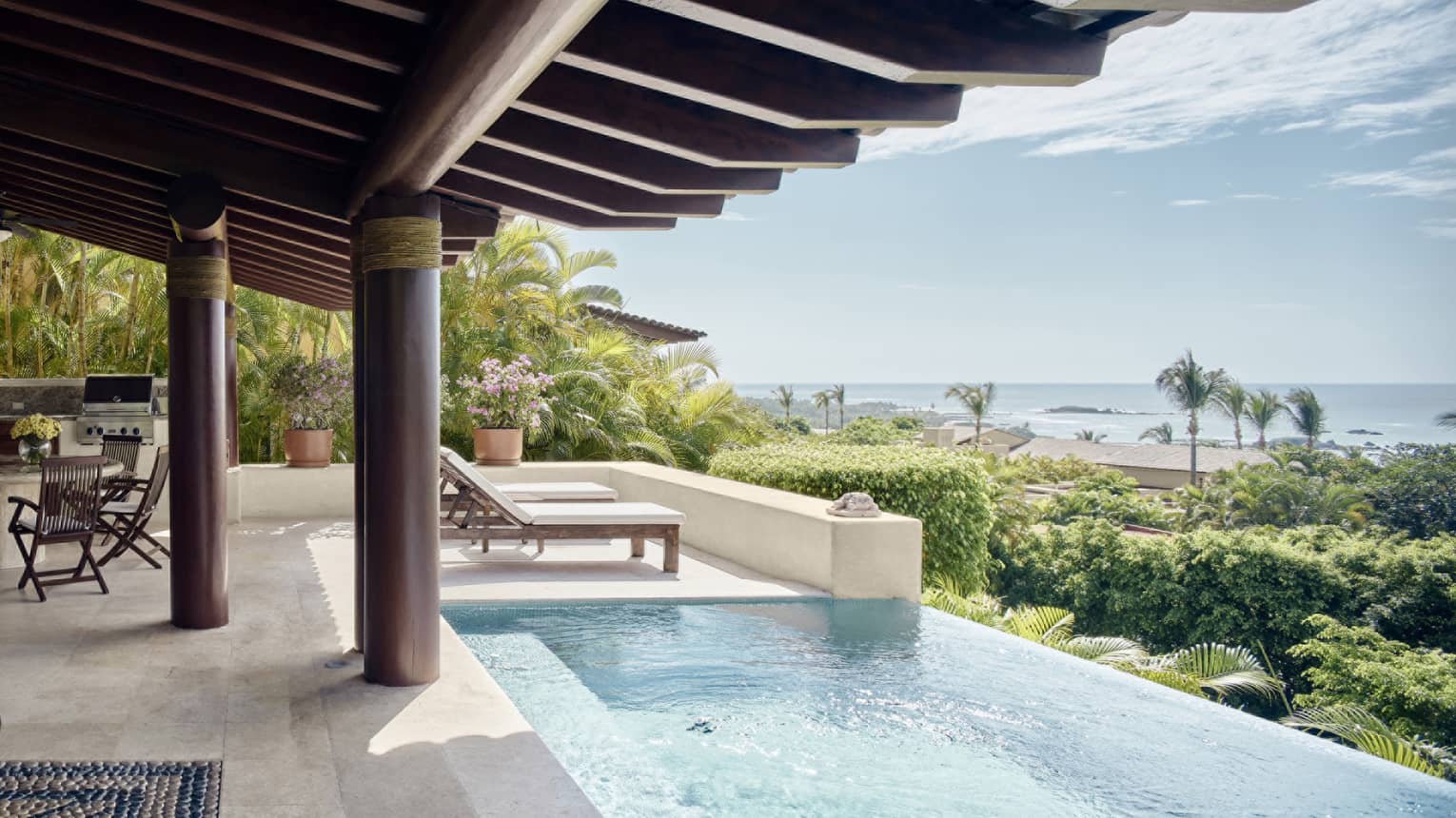 Private villa terrace with pool and ocean view