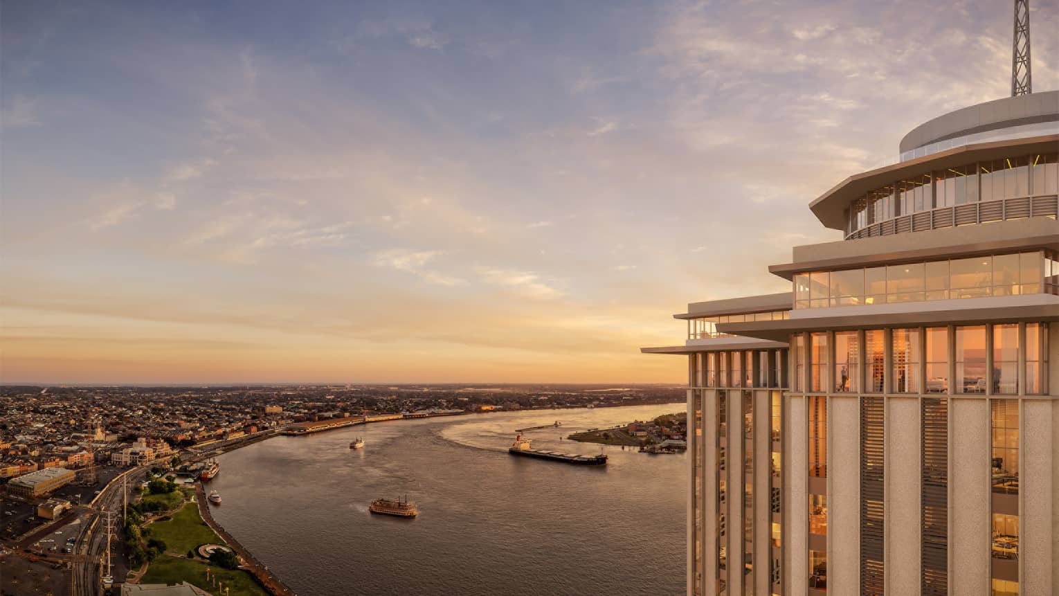 A view of the Mississippi River from the top of the Four Seasons hotel.