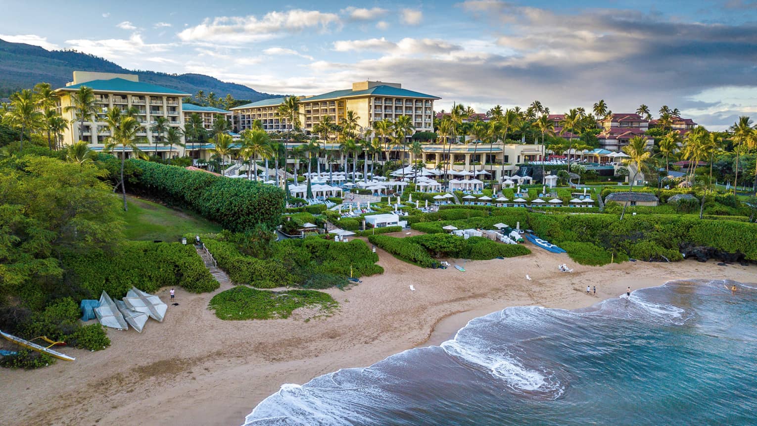 Exterior of Four Seasons Resort Maui grounds set along the beach