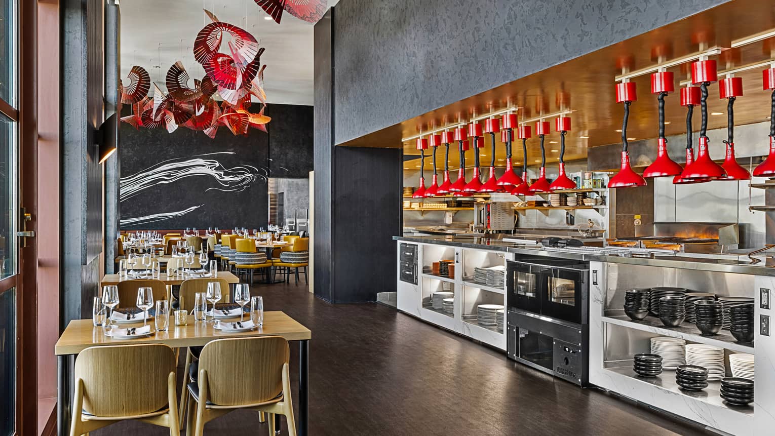 Capa restaurant with view of the kitchen.