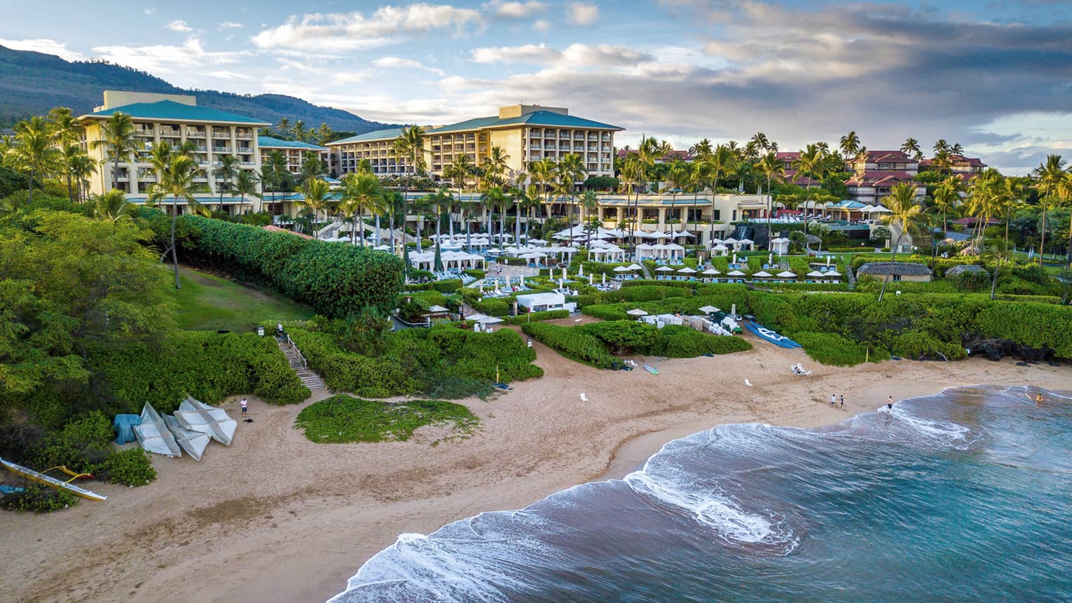 Exterior of Four Seasons Resort Maui grounds set along the beach