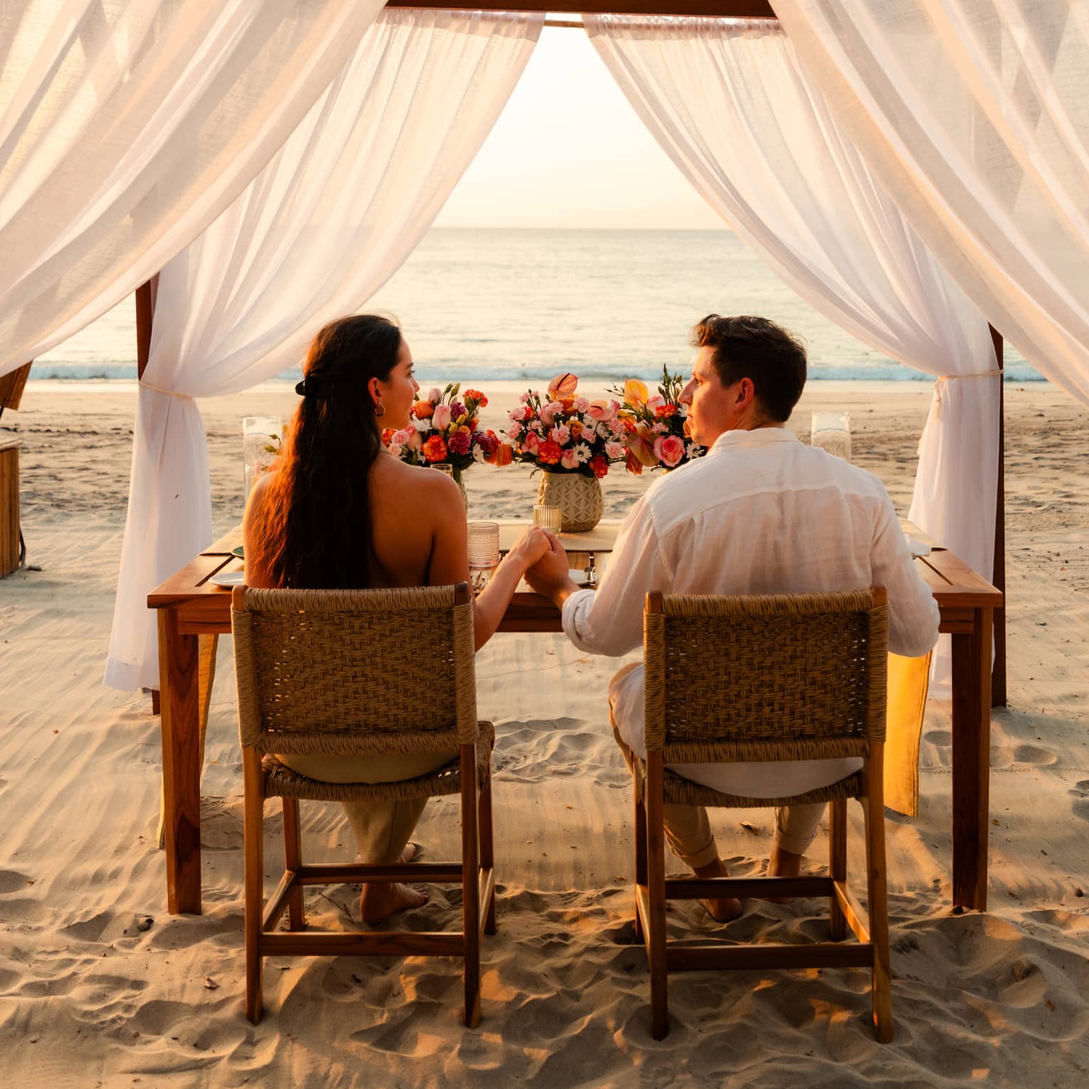 Private beach dining set up