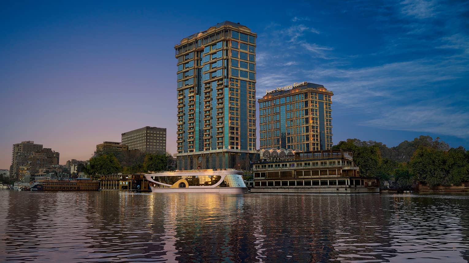 Cairo at the First Residence exterior illuminated at night