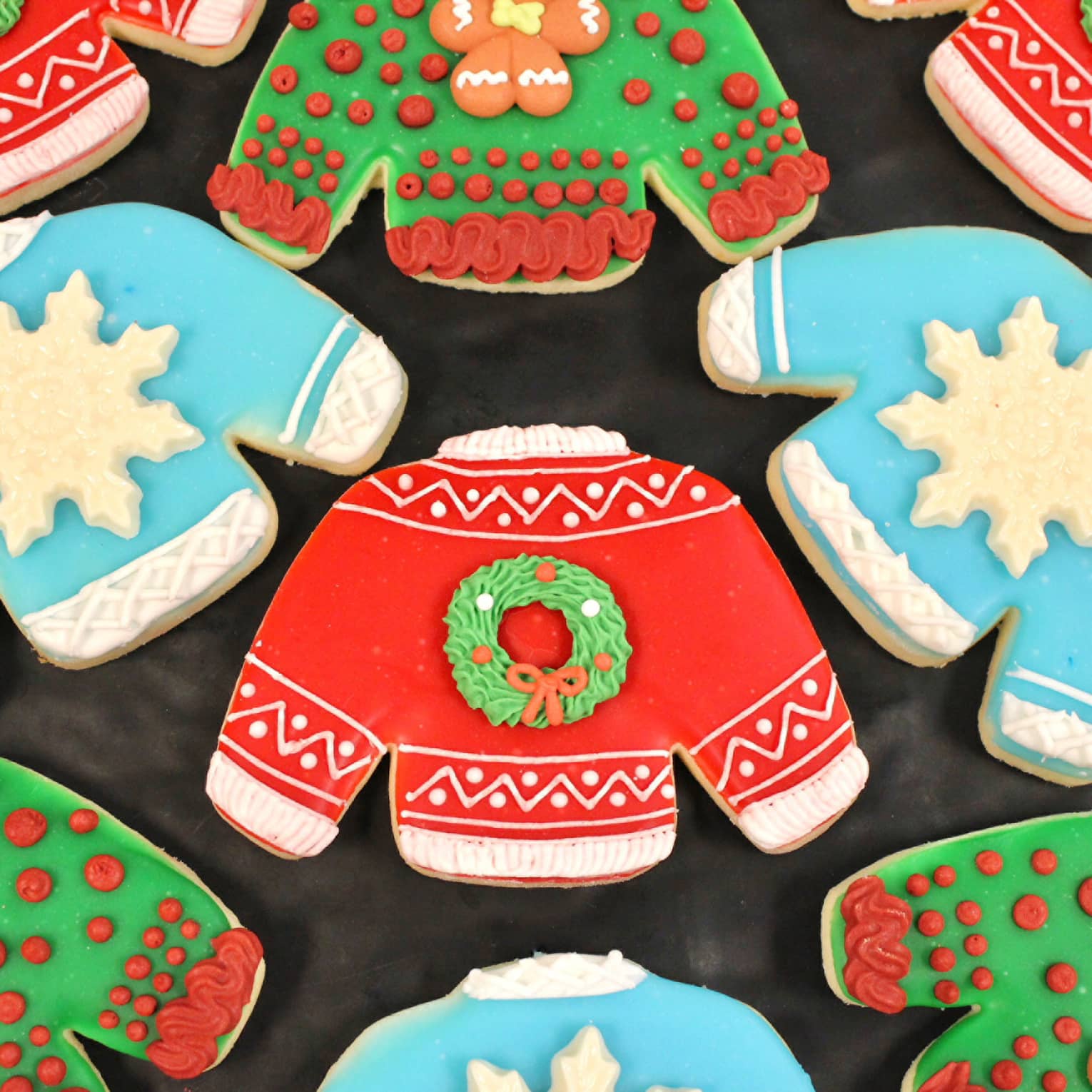 Christmas cookies shaped like sweaters