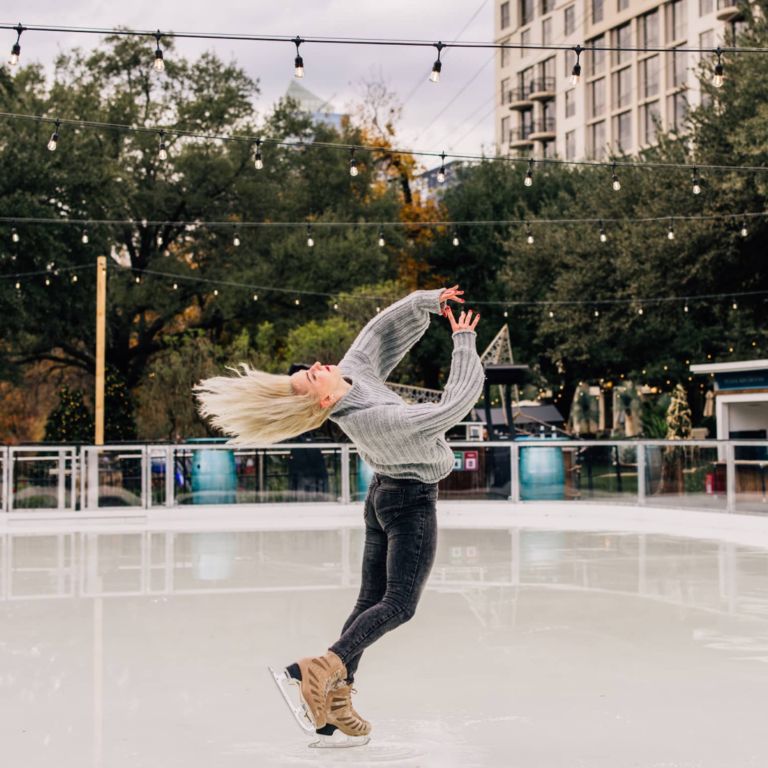 A woman ice skating.