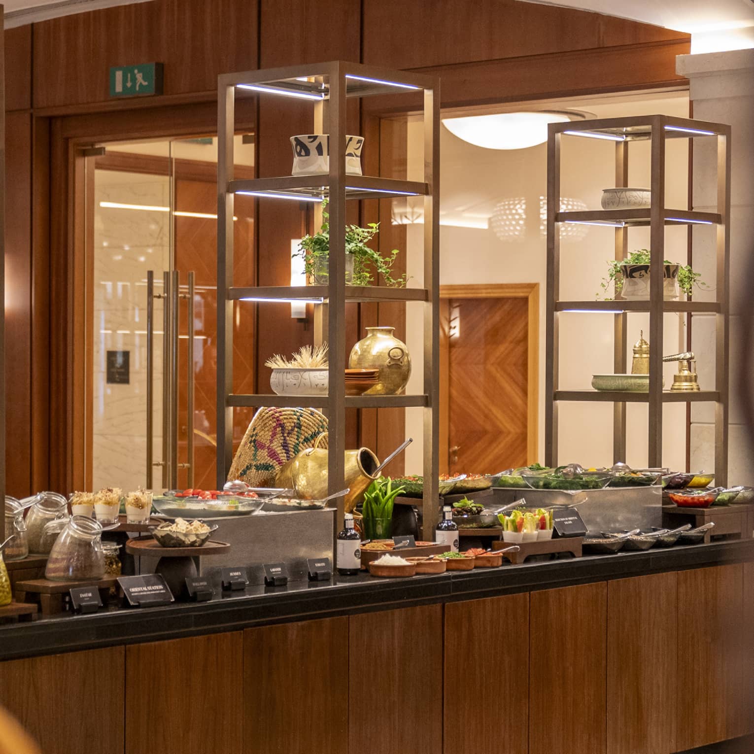 Resturant dining room set up with a breakfast buffet