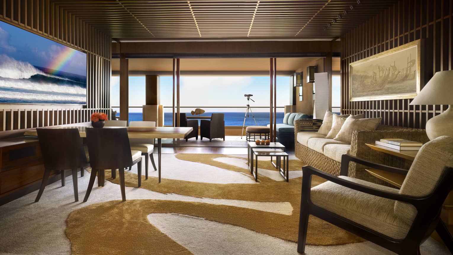 Hotel suite with Hawaiian decor and ocean view