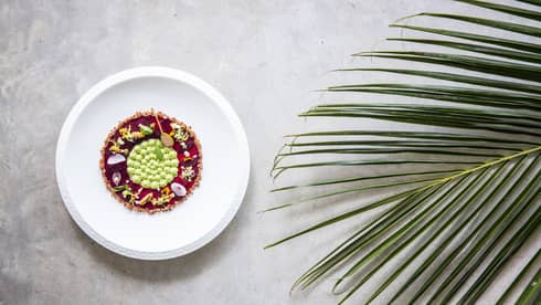 A food detail and plant at Cafe' Landaa