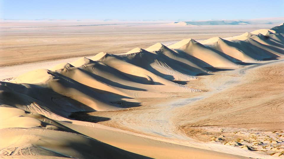 Aerial view of dramatic sand dunes