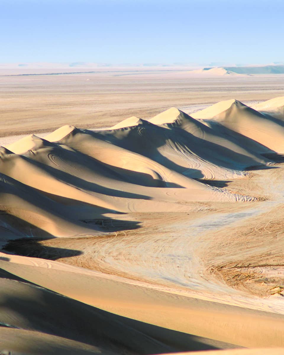 Aerial view of dramatic sand dunes