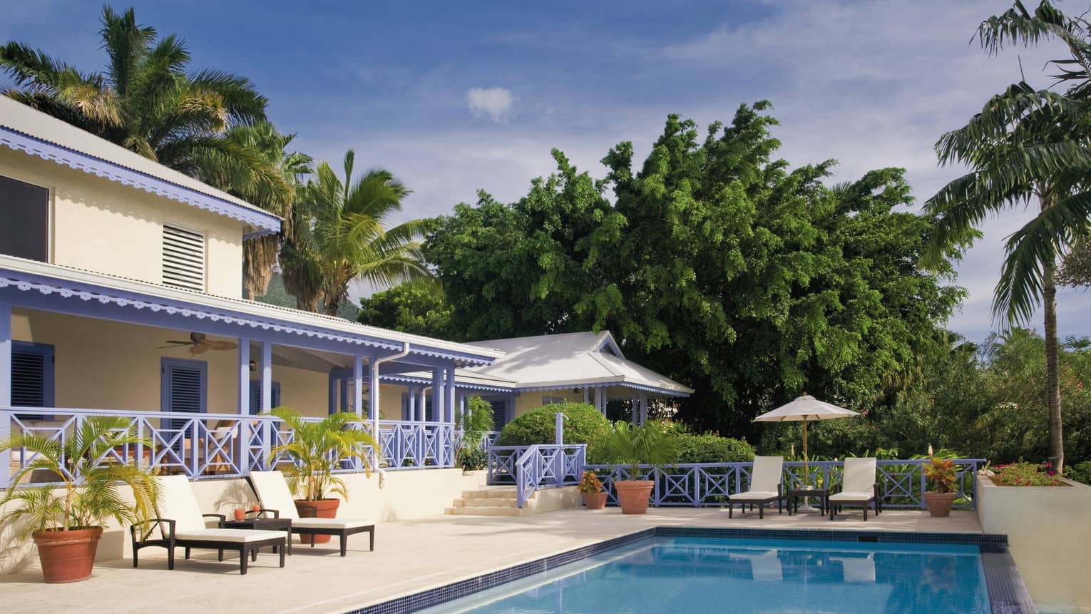 Mahogony Hill Residence Villa outdoor swimming pool, lounge chair on deck