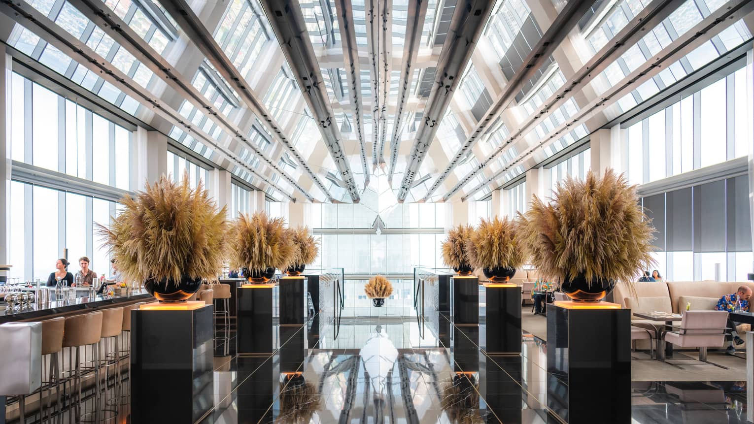 Lobby with windows in a dome shape.