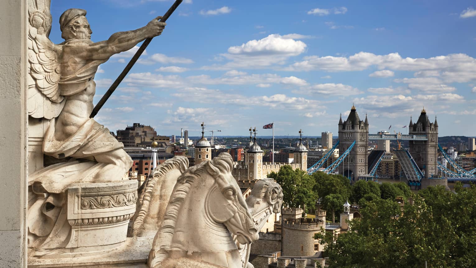 Image of historic building, looking out at London with view of London Bridge