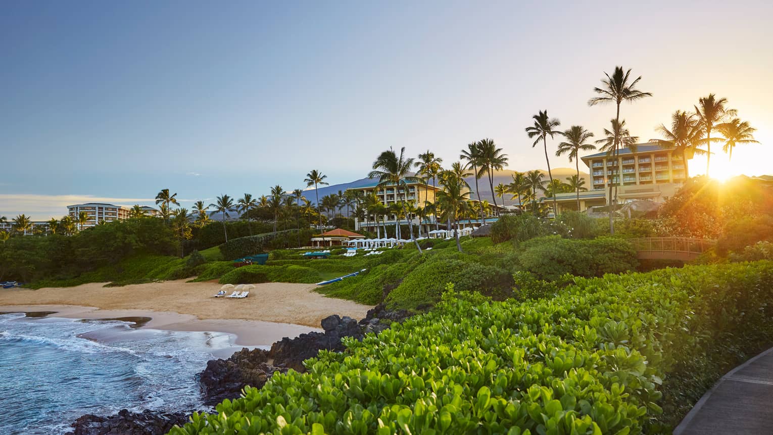 The Wailea beach shoreline and resort