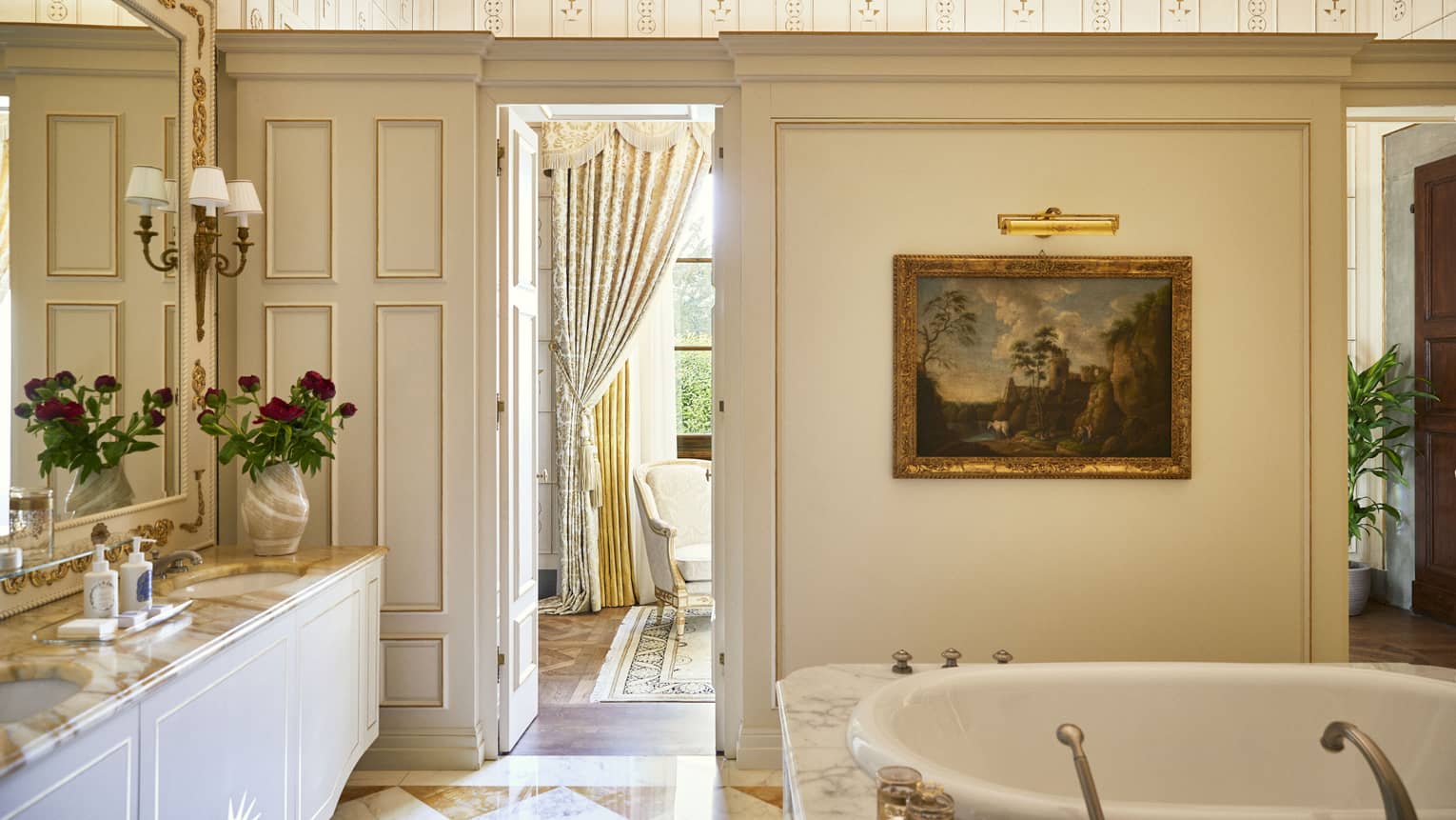 Royal Suite bathroom with deep soaking tub at Four Seasons Hotel Florence