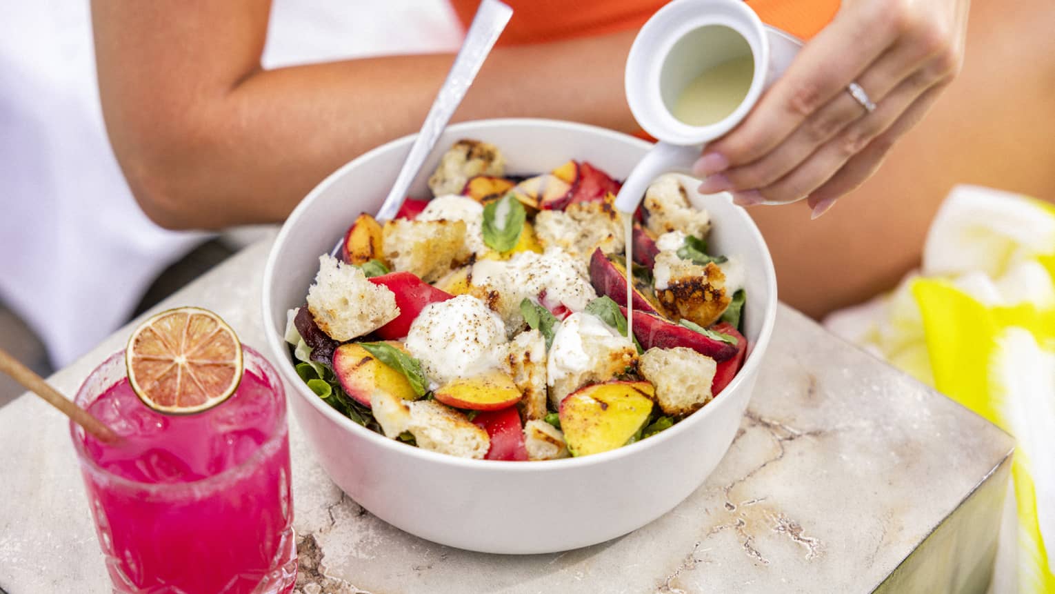 Salad and pink cocjtail