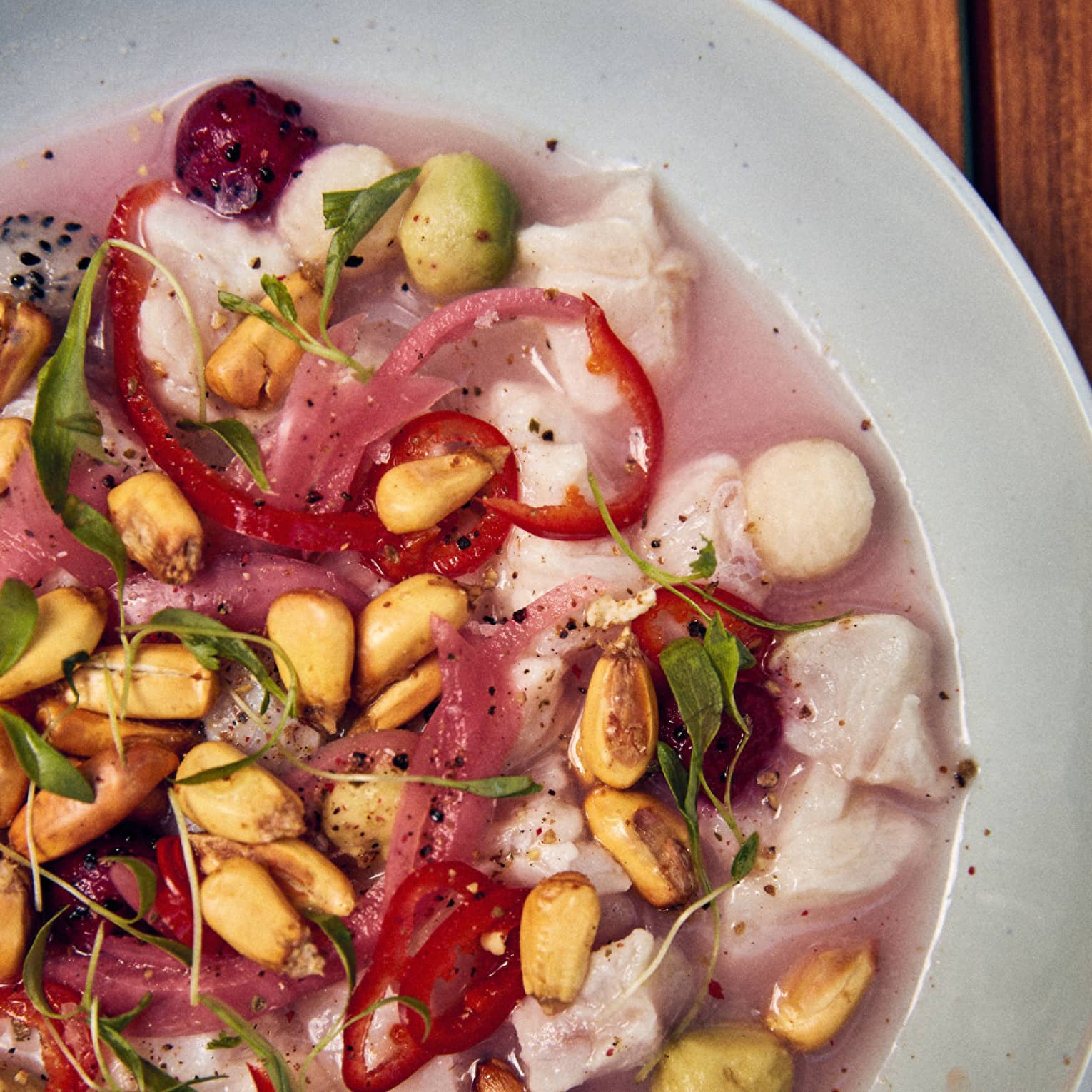 Plate of various seafood.