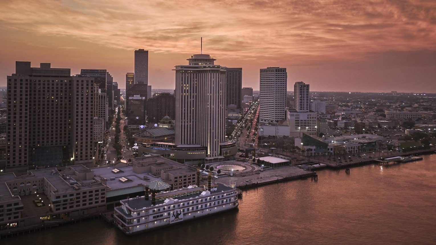City skyline of New Orleans at sunset.