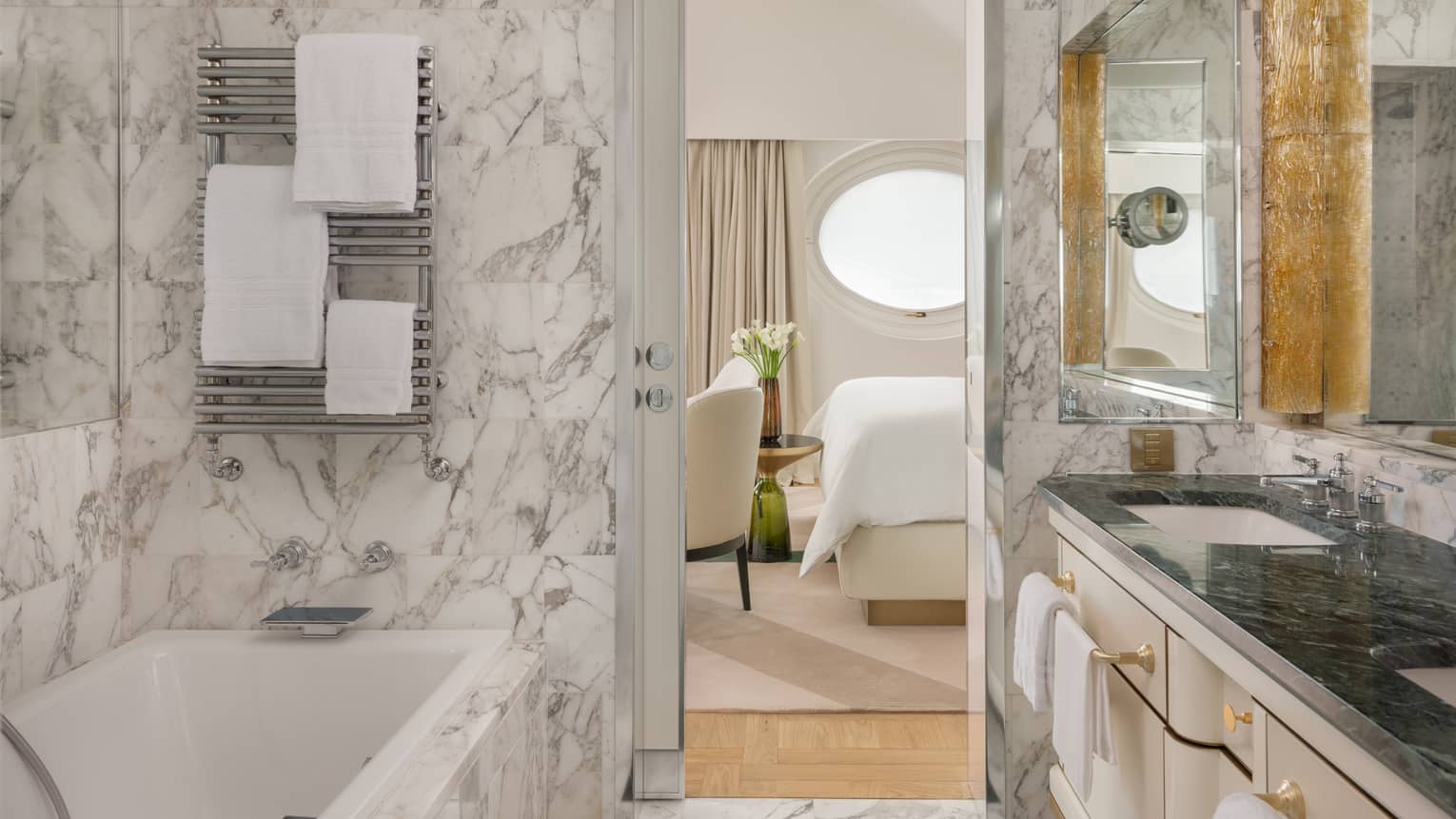 Italian marble bathroom of hotel suite