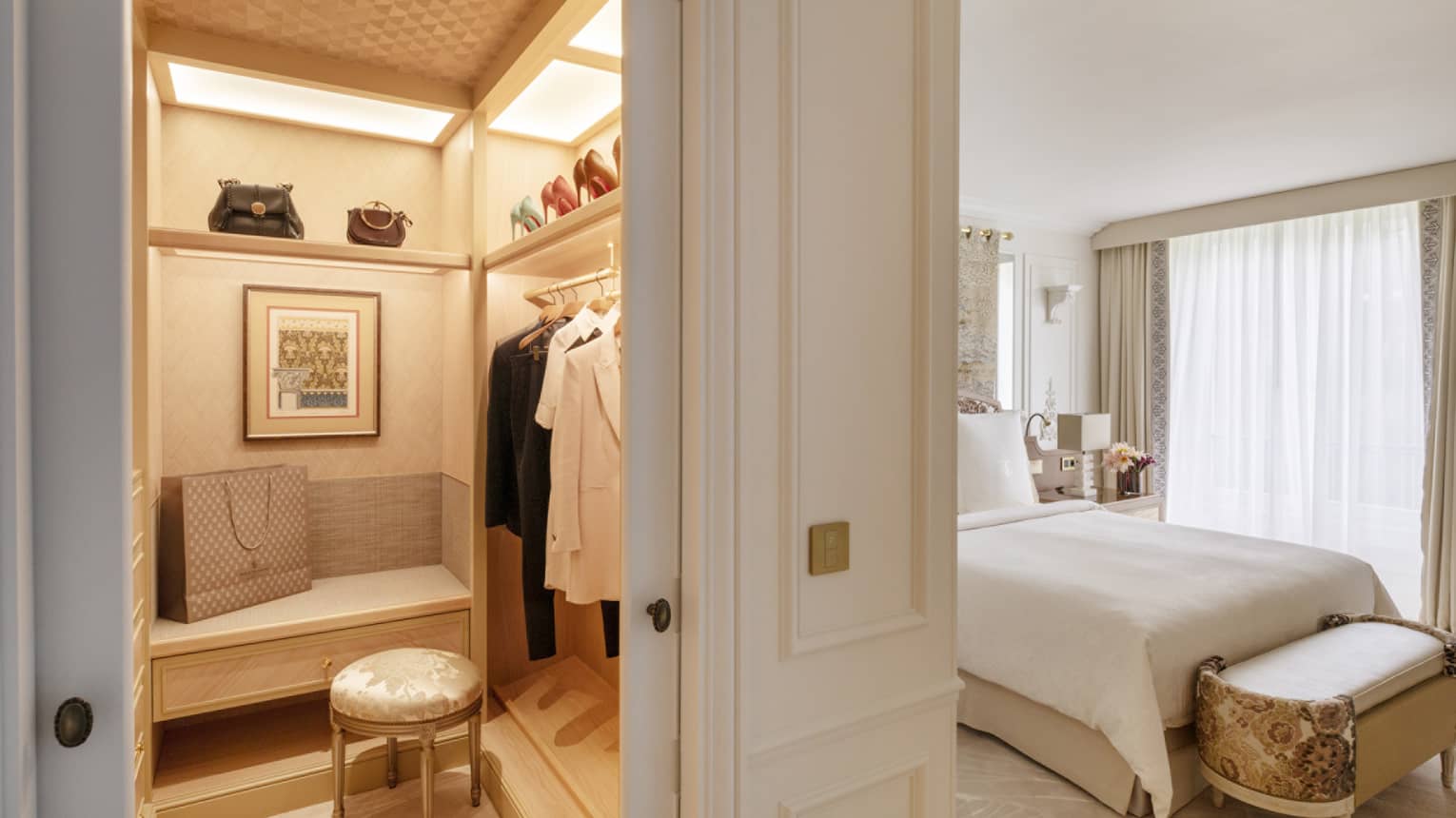 Walk-in closet off the primary bedroom of Grand Premier Suite at Four Seasons Hotel George V, Paris