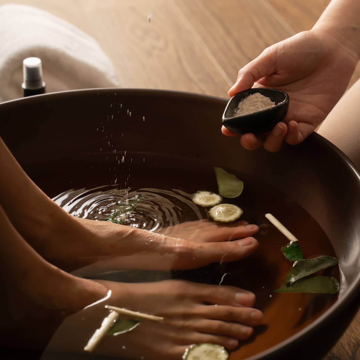 Foot soak with ingredient additions.