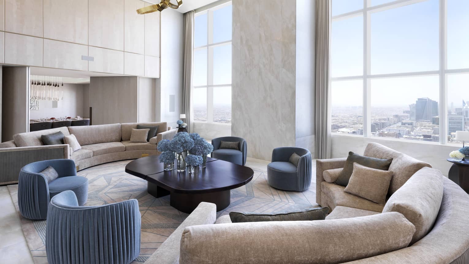 Large living room with extra high windows