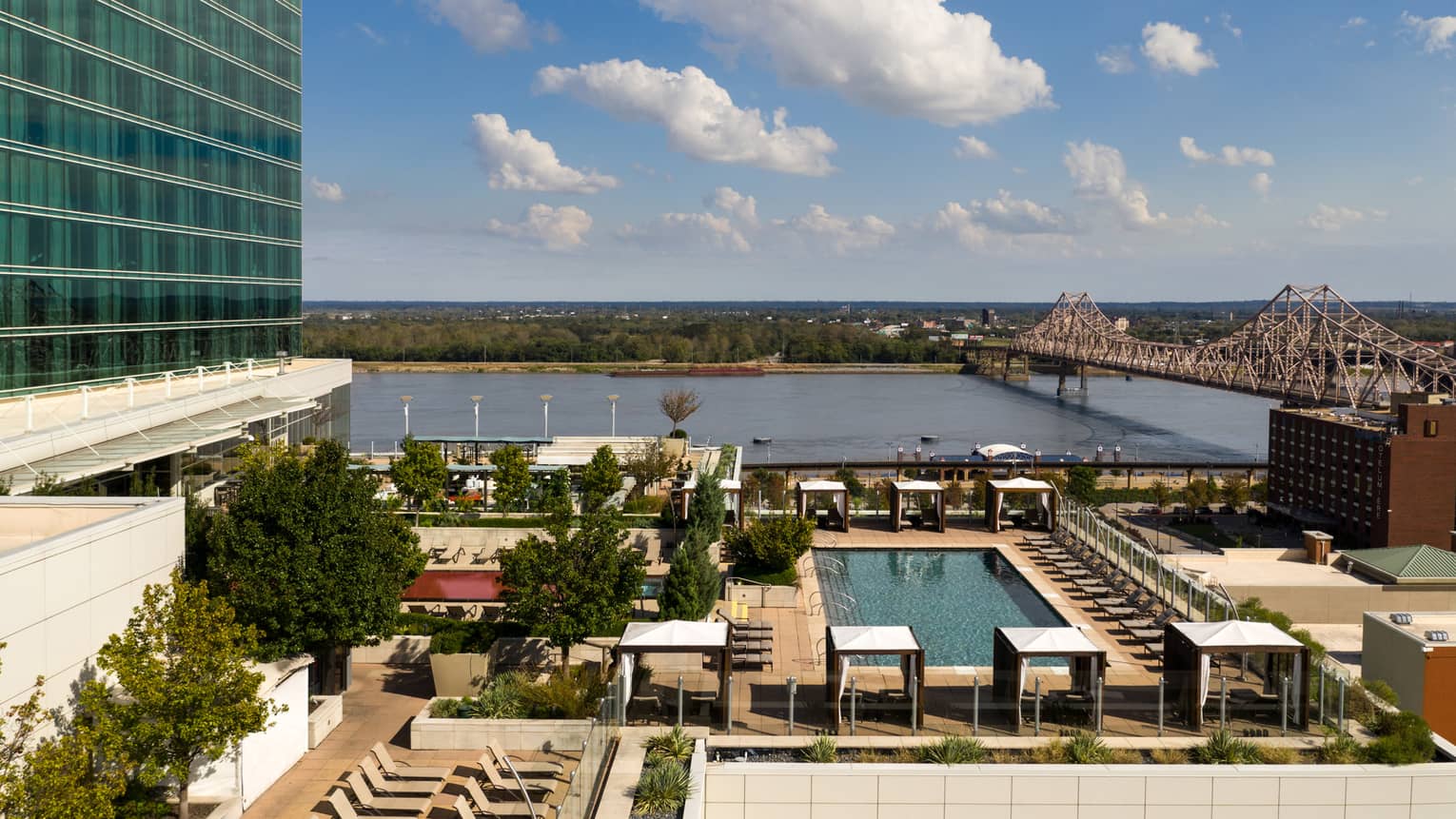 An aerial view of four seasons rooftop pool at four seasons saint louis