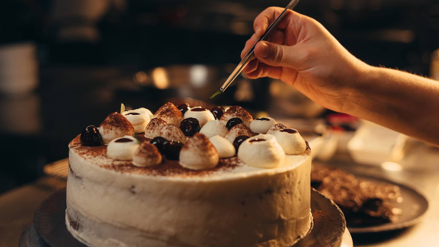 Cake dessert with marshmallows on top.