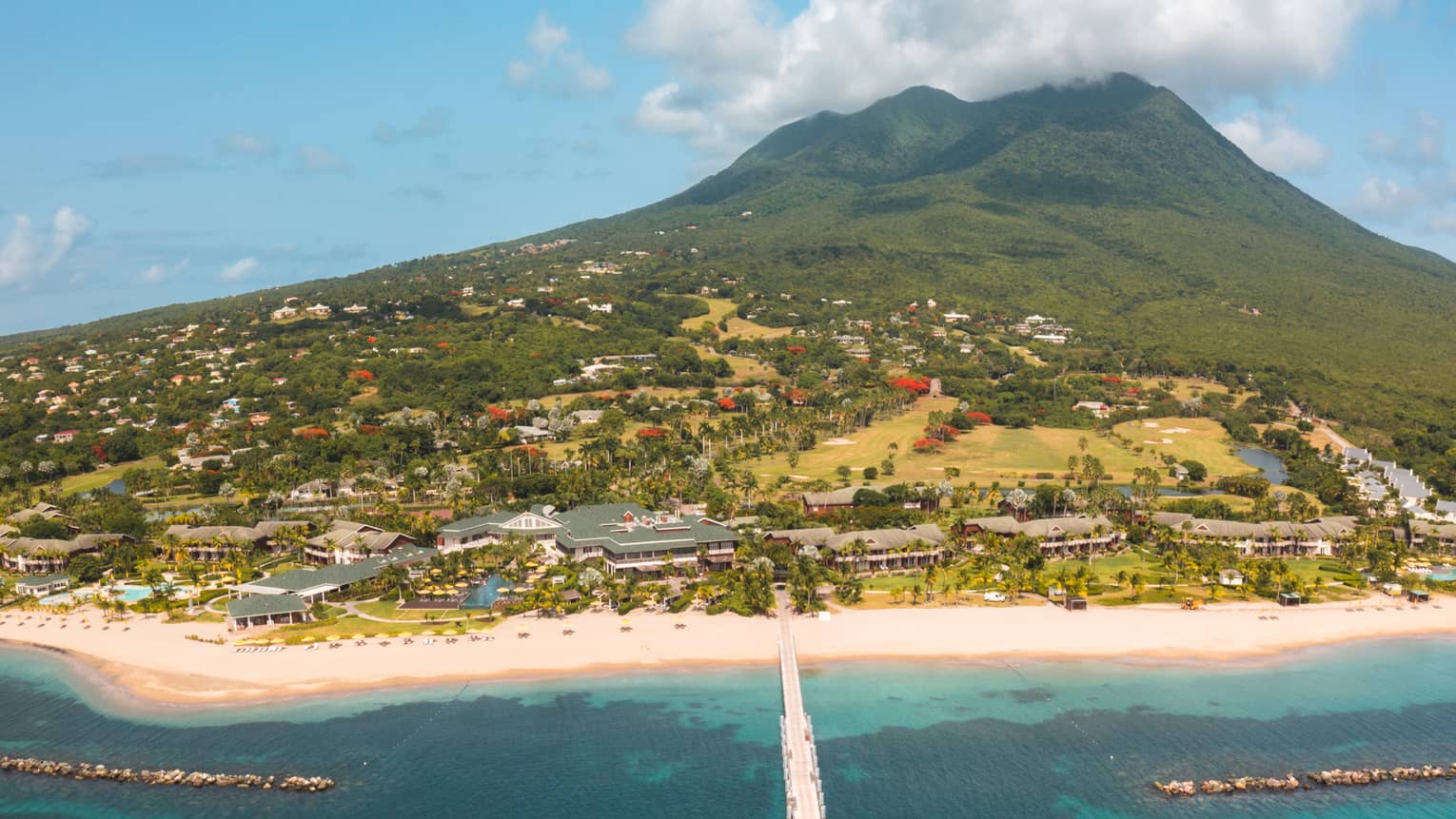 The beachside resort at sunset