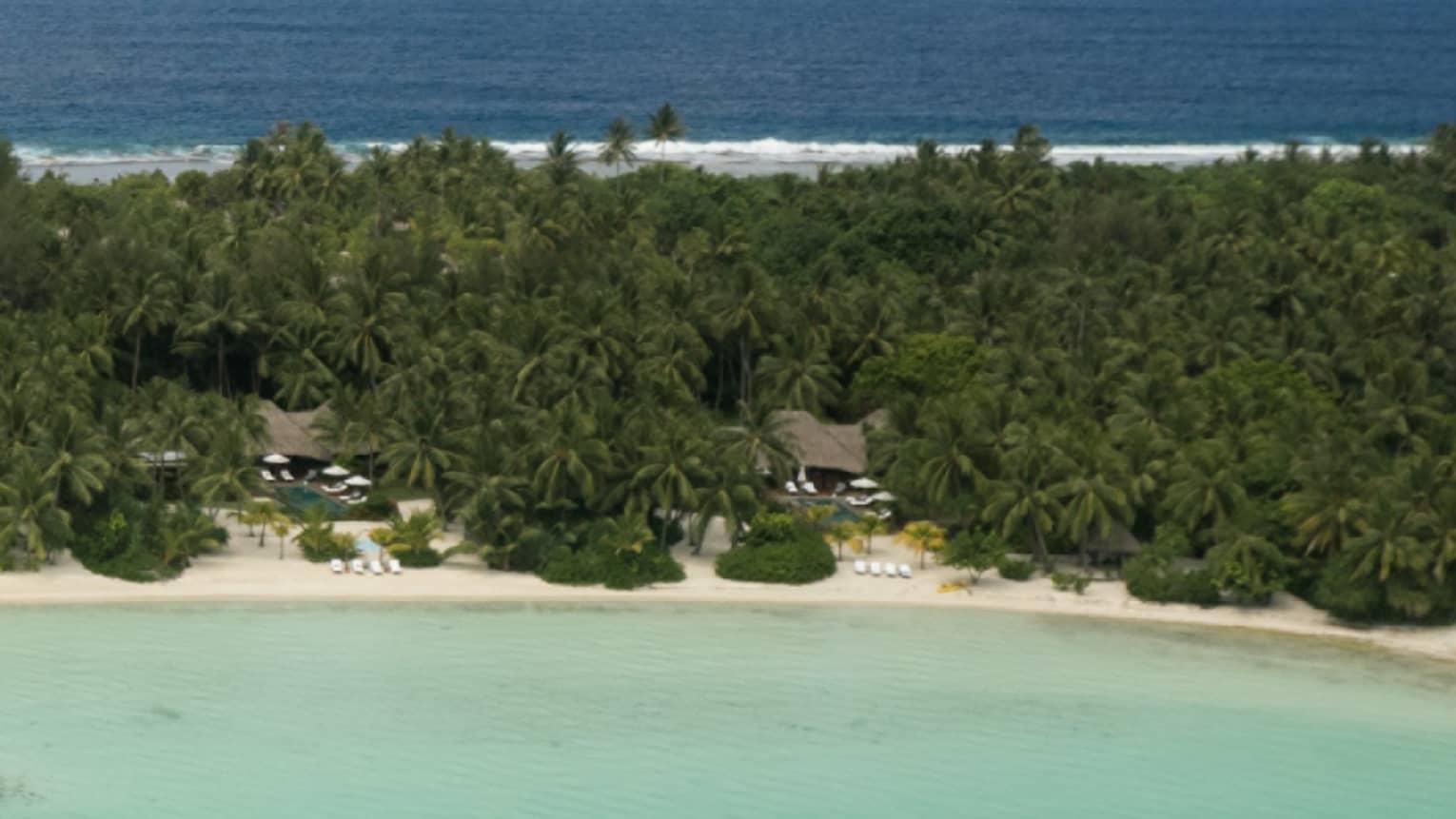 Aerial view of four-bedroom beachfront villa estate at Four Seasons Resort Bora Bora