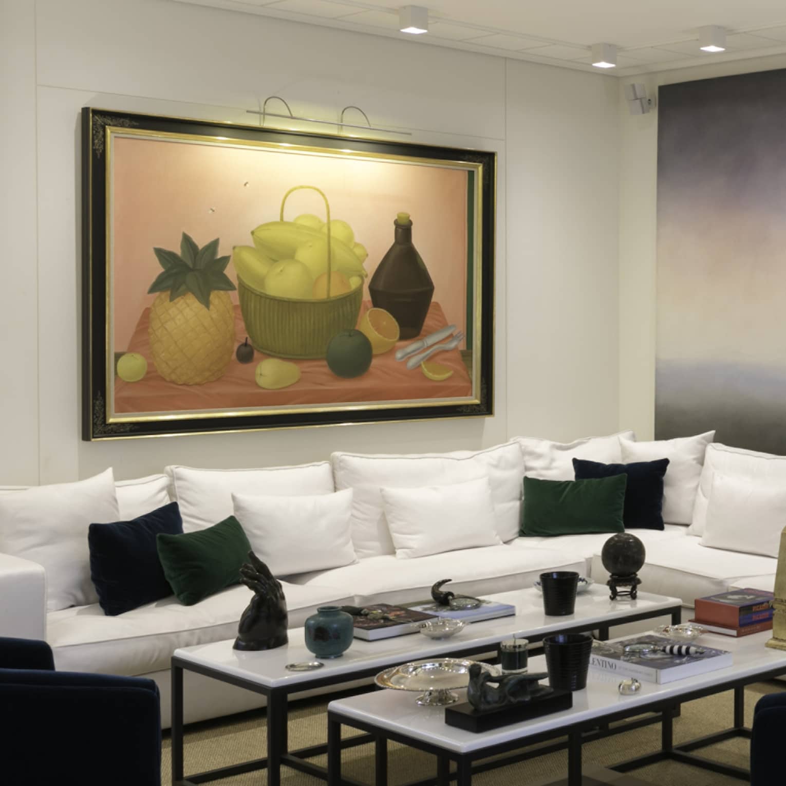 Living room with L shaped couch.