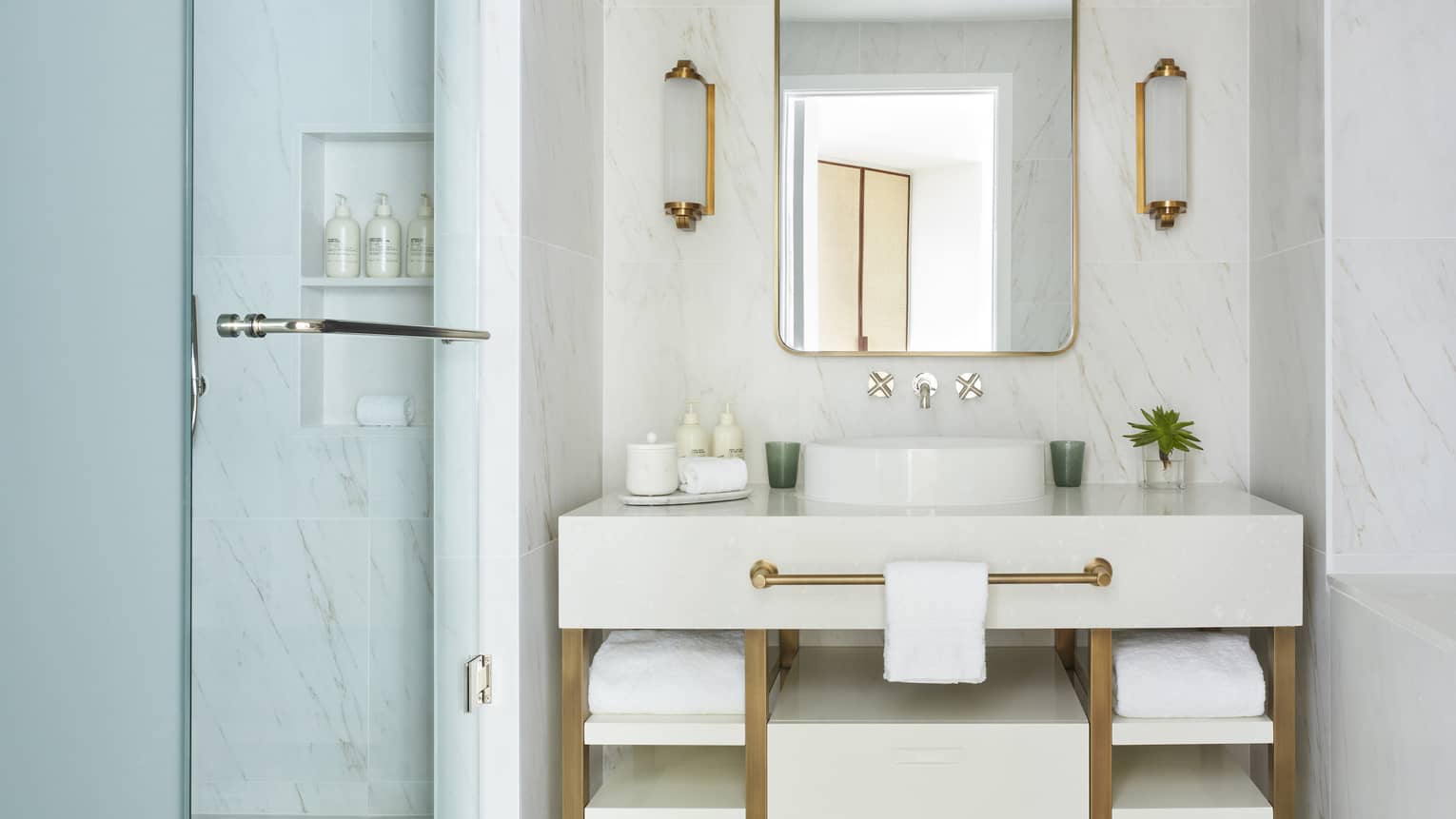Bathroom vanity and glass shower