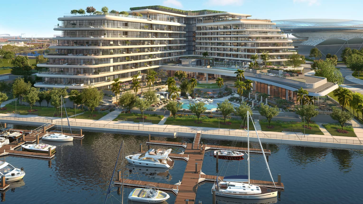 Rendering of residence building and marina
