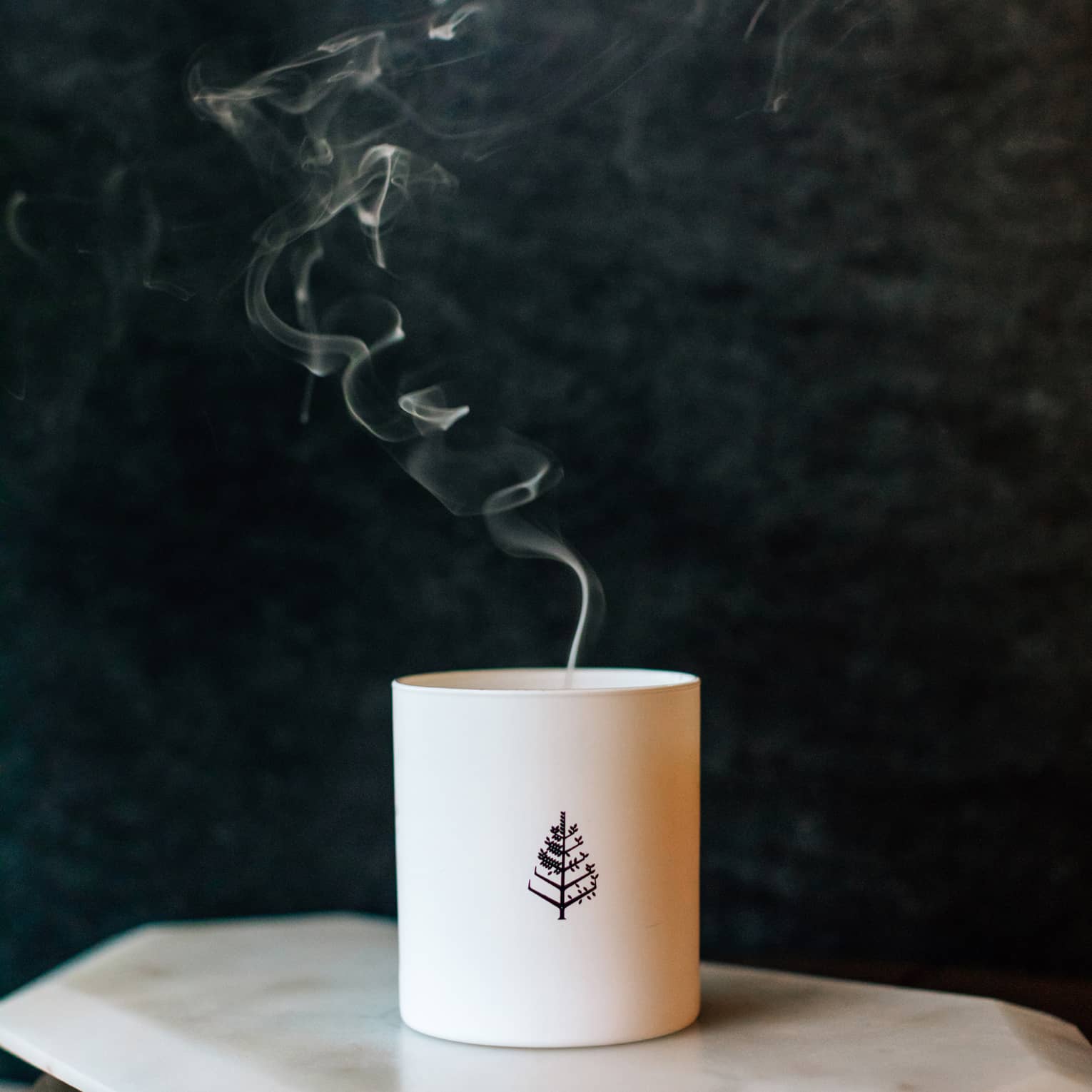 Smoke rising from candle with Four Seasons logo on table