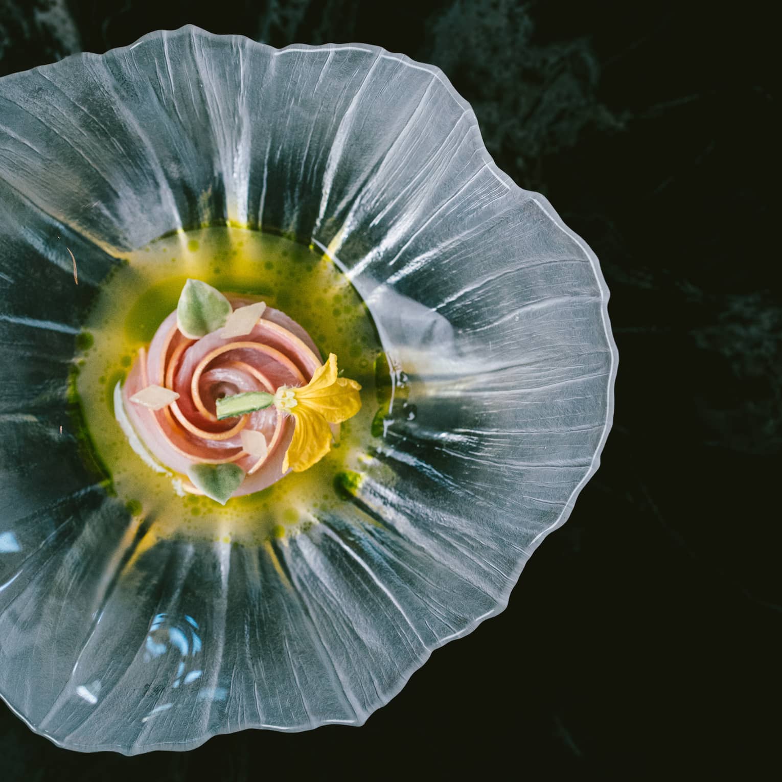 A floral plate with food
