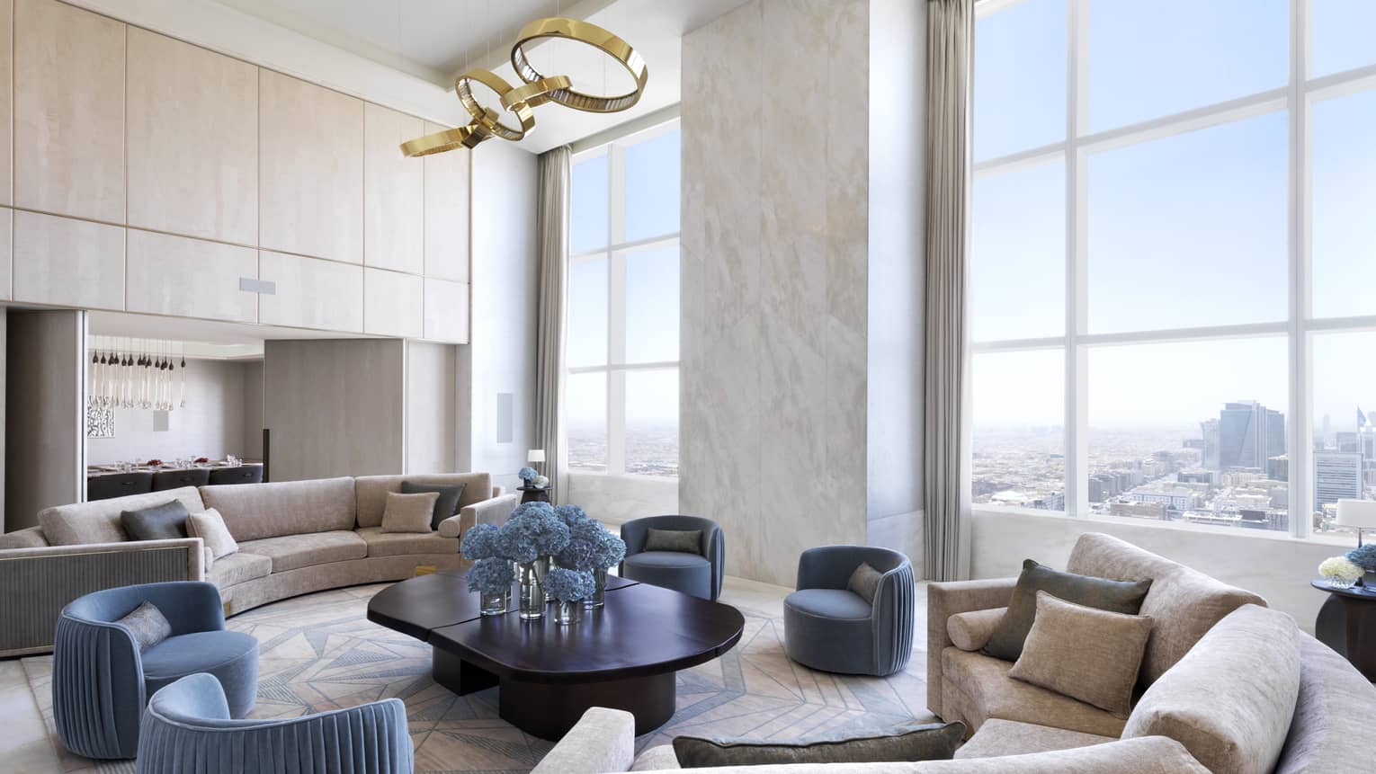 Large living room with extra high windows