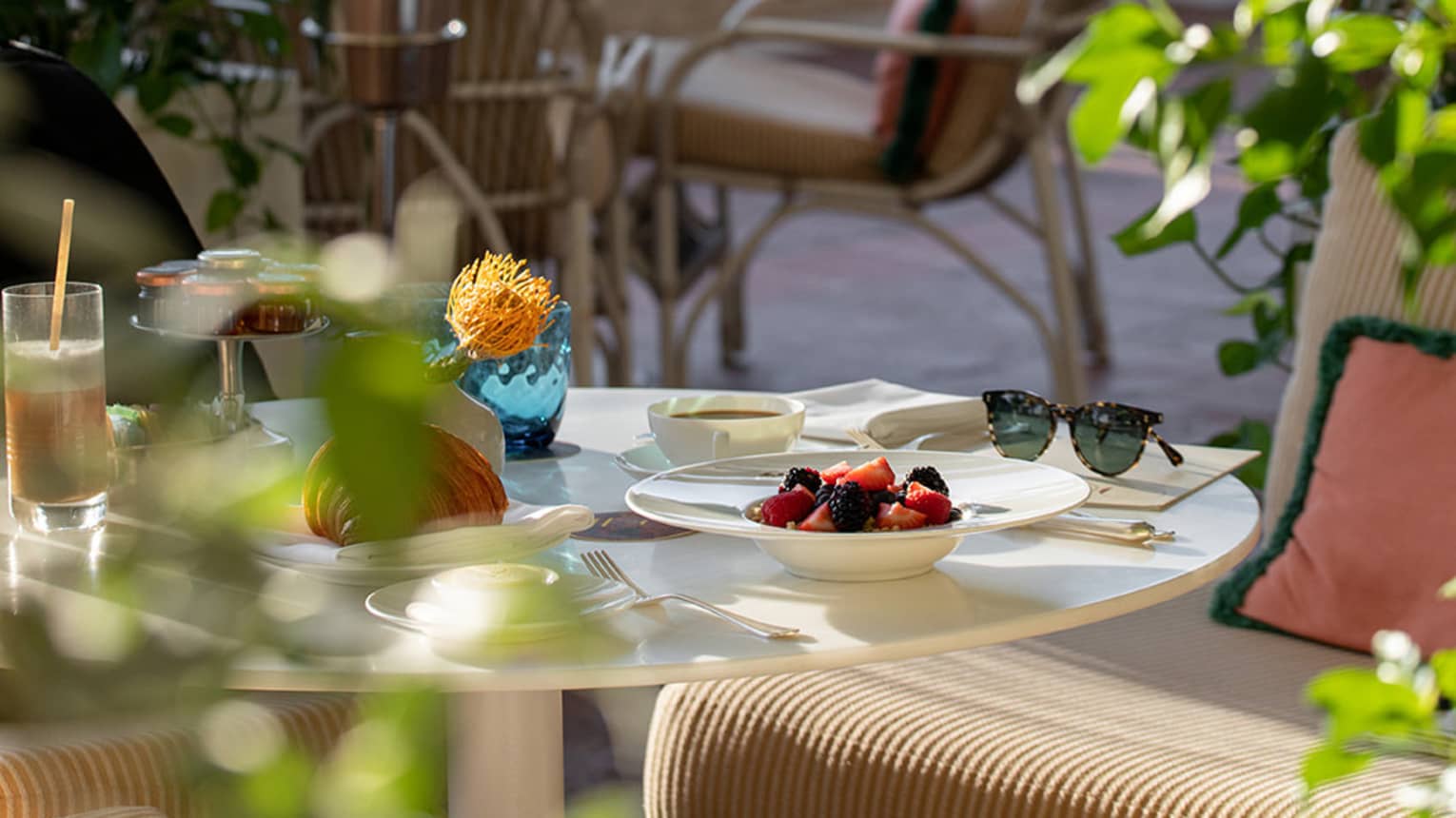 Dining tables at a restaurant's outdoor terrace