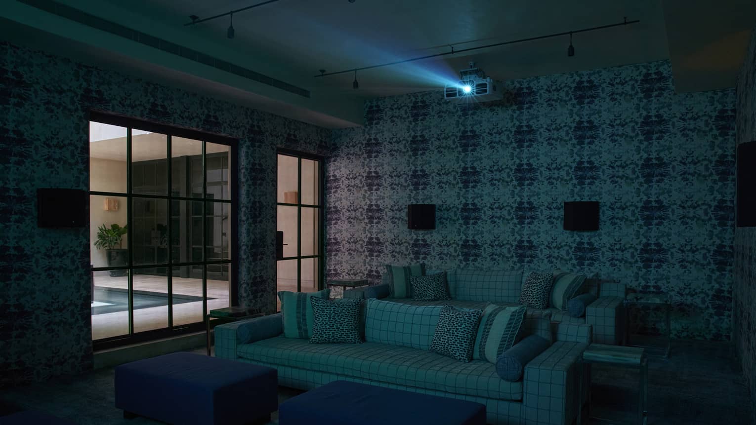 Movie room with two sofas