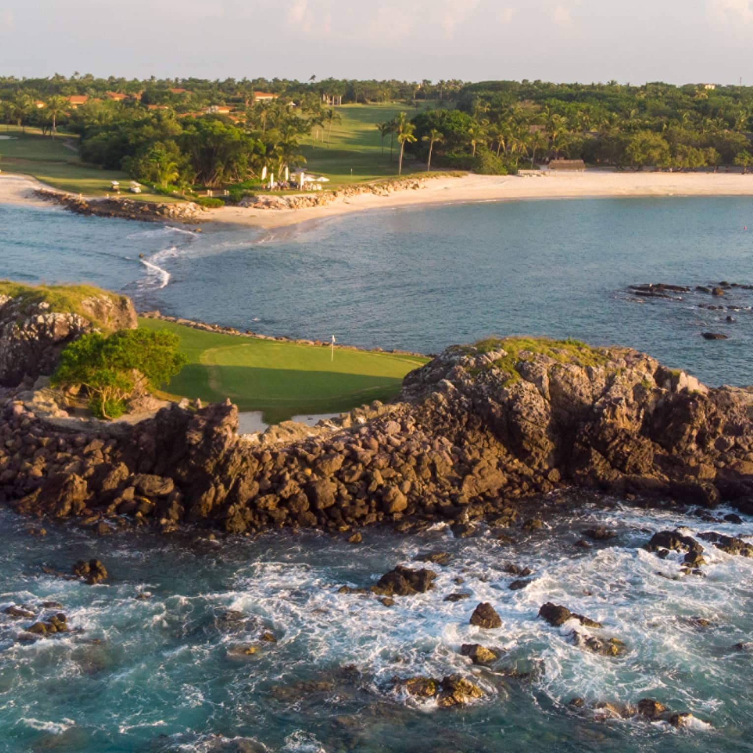 A special golf hole on a small island off the rest of the gold course.