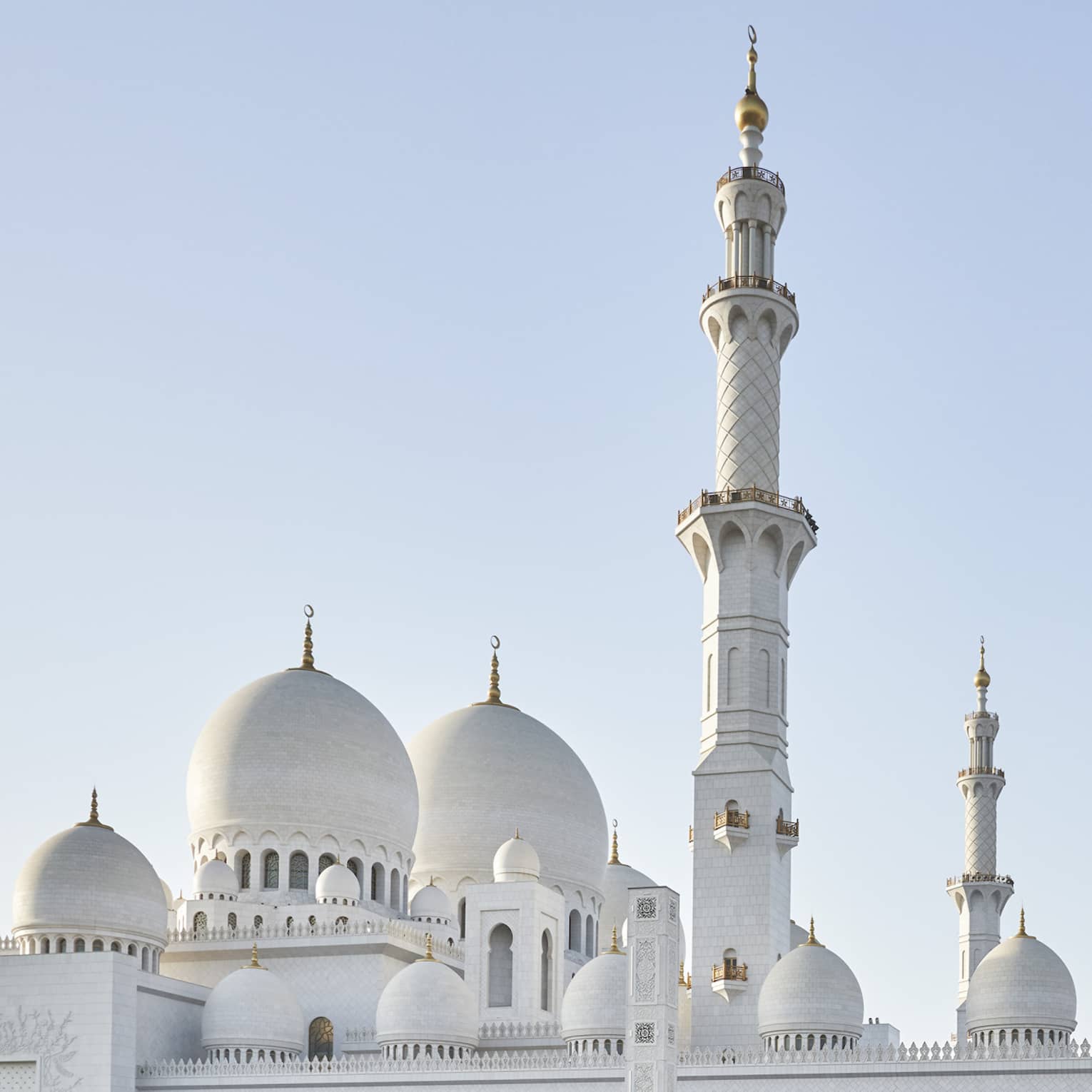 Abu Dhabi's white Grand Mosque shines in the sunlight