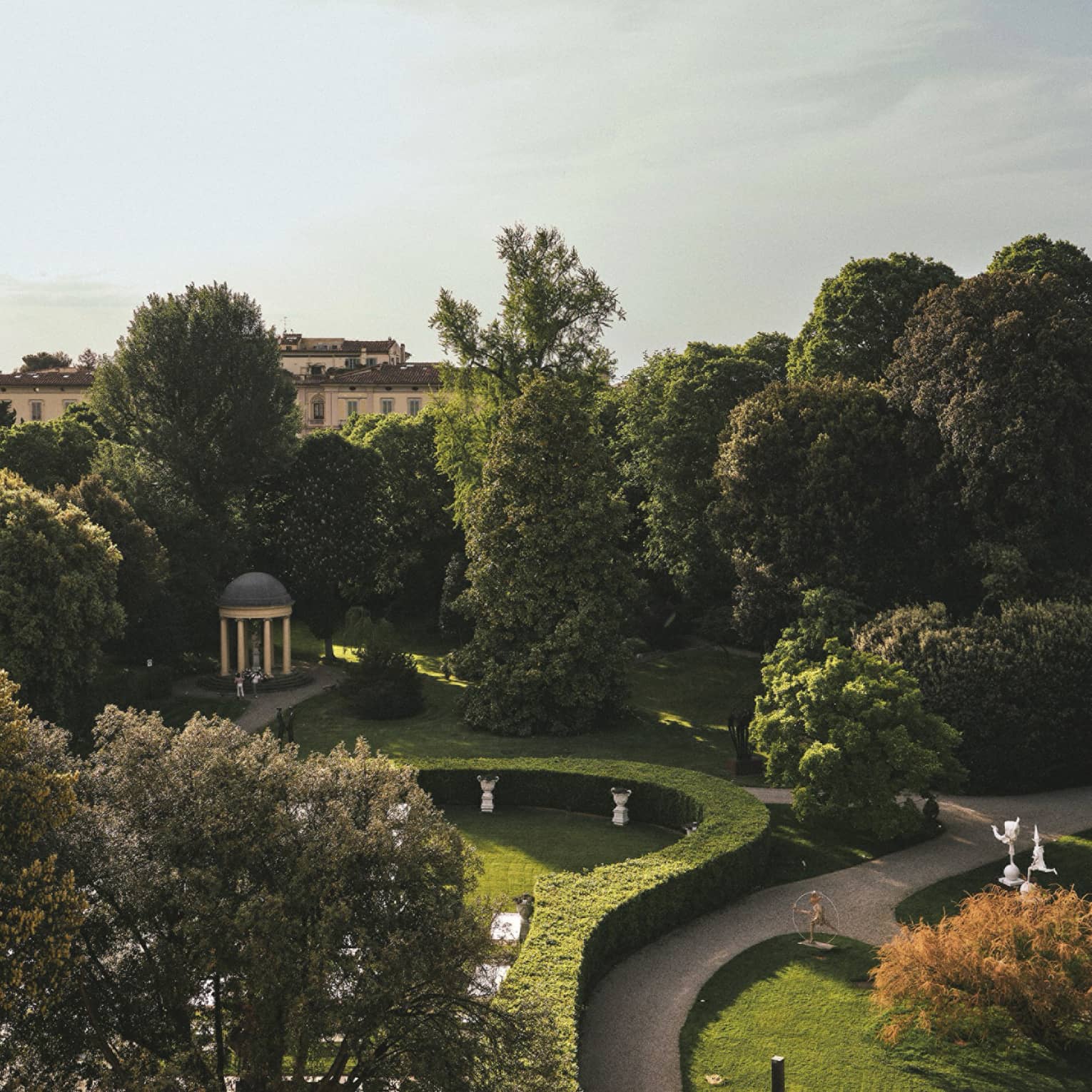 Aerial view of the manicured Gherardesca Garden at Four Seasons Hotel Florence