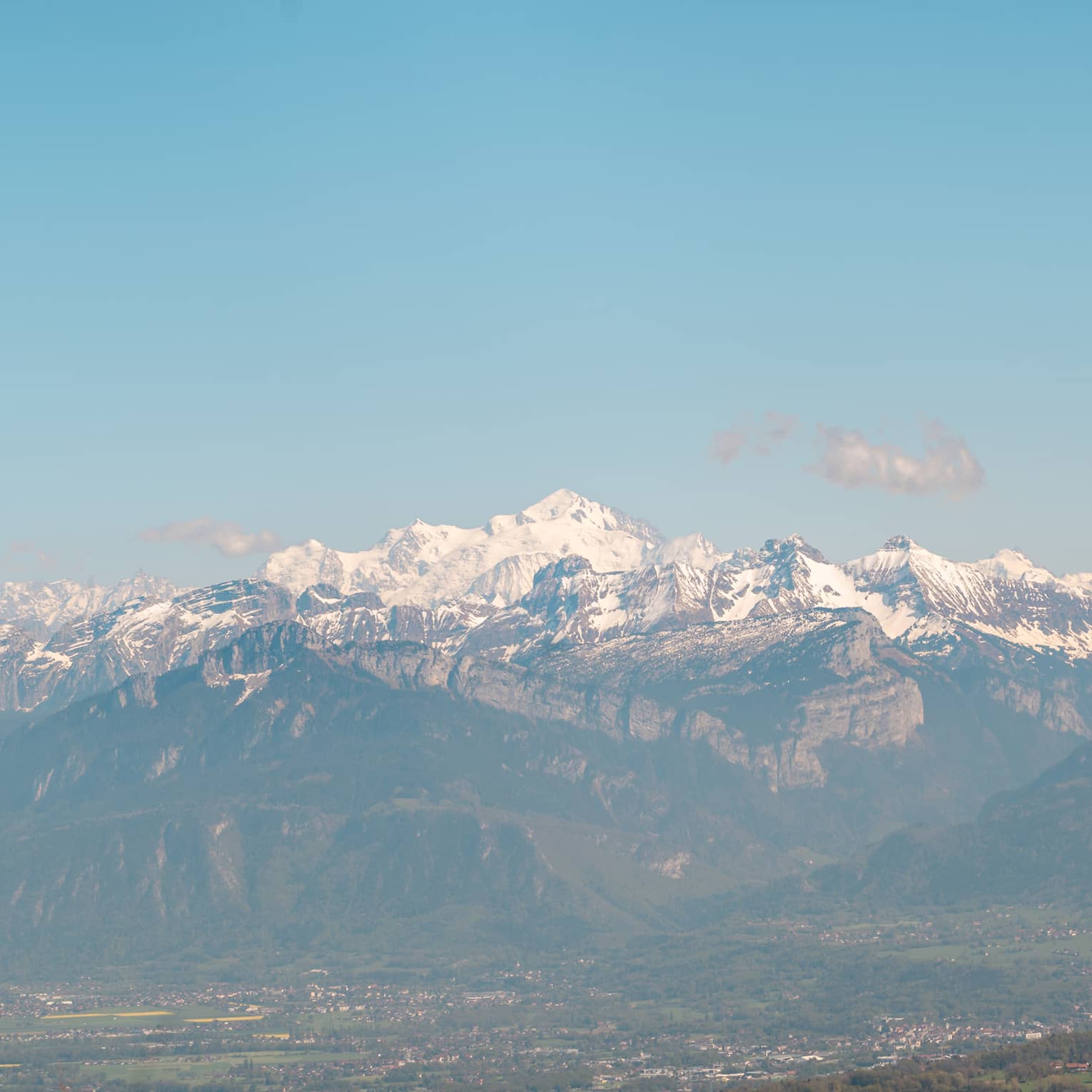 Snowcapped Mont Blanc under blue skies