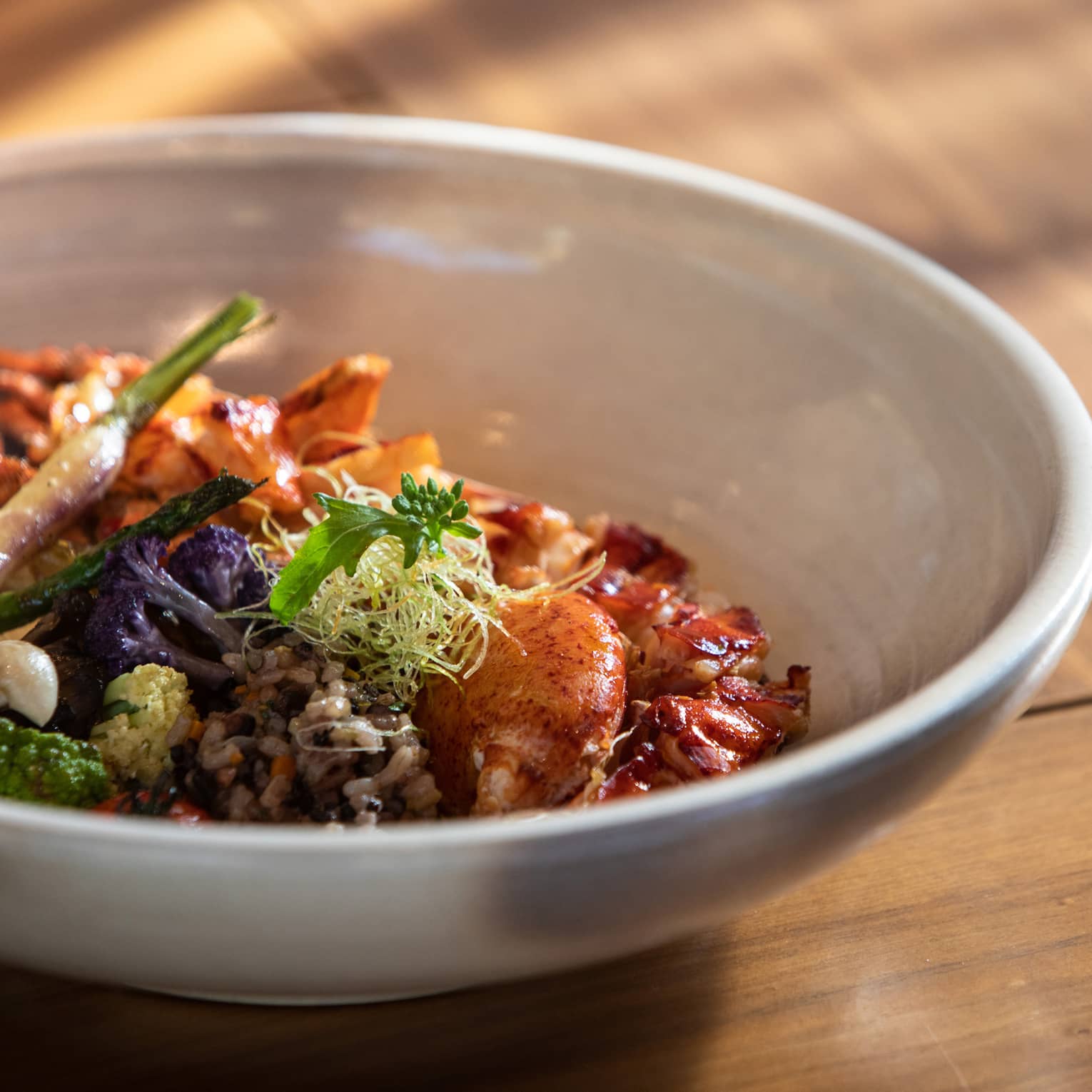 Lobster bowl with grains and vegetables