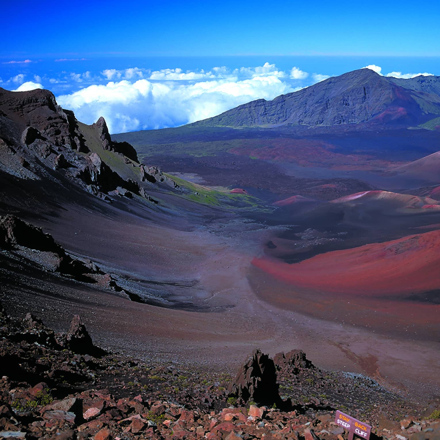 Haleakala Crater volcanic mountains under blue sky at Haleakala National Park