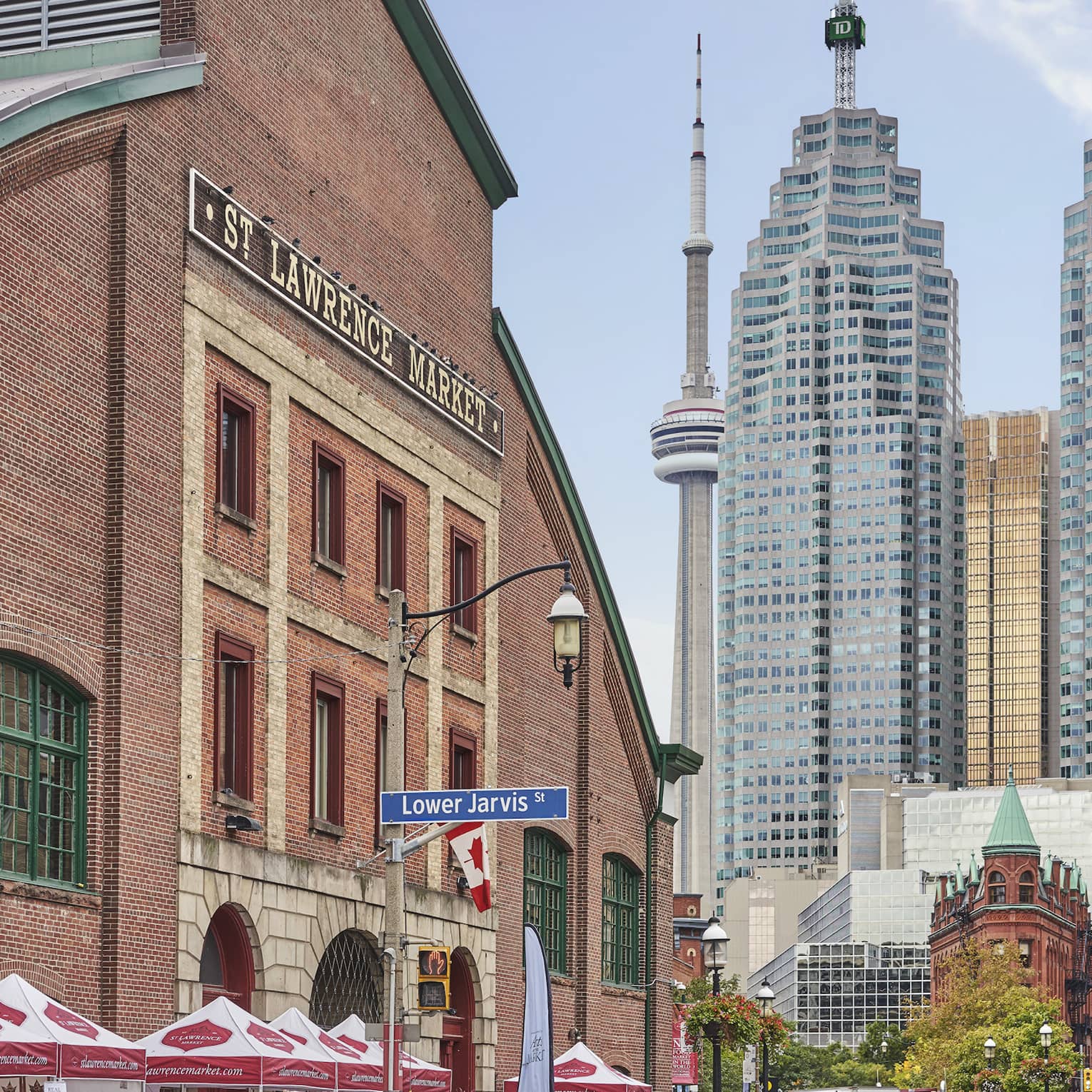 St. Lawrence Market exterior and city buildings in Toronto