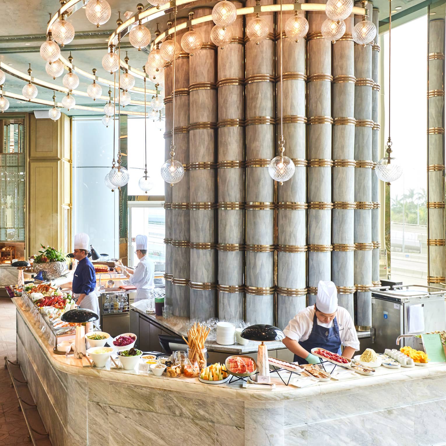 Elaborate lunch buffet at ARGO restaurant at Four Seasons Hotel Hong Kong