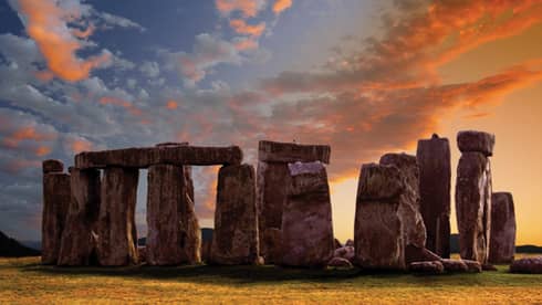 Stonehenge with colourful sunset sky