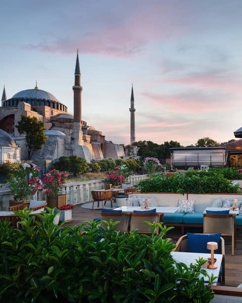 View of Istanbul from terrace at sunrise