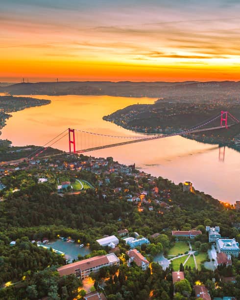 Bridge spanning the Bosphorus Strait at sunset