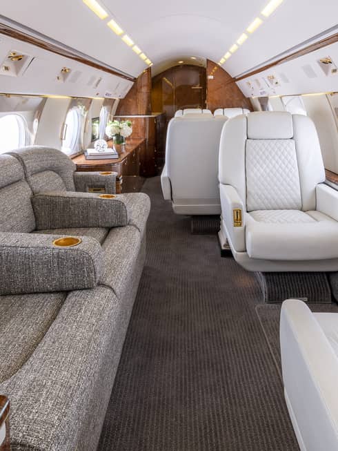 Jet Edge private jet luxury interior seats, sofa